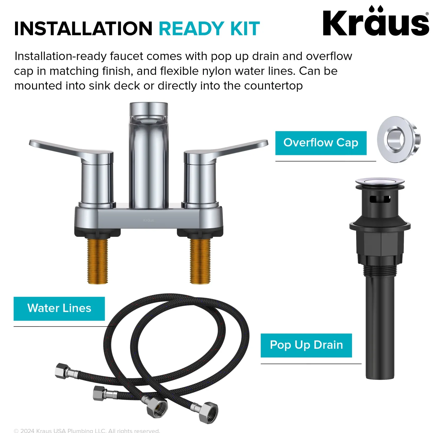 KRAUS Indy 2-Handle 4-inch Centerset Bathroom Faucet in Chrome