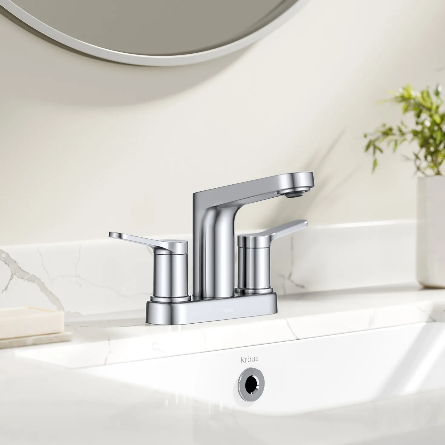 KRAUS Indy 2-Handle 4-inch Centerset Bathroom Faucet in Chrome