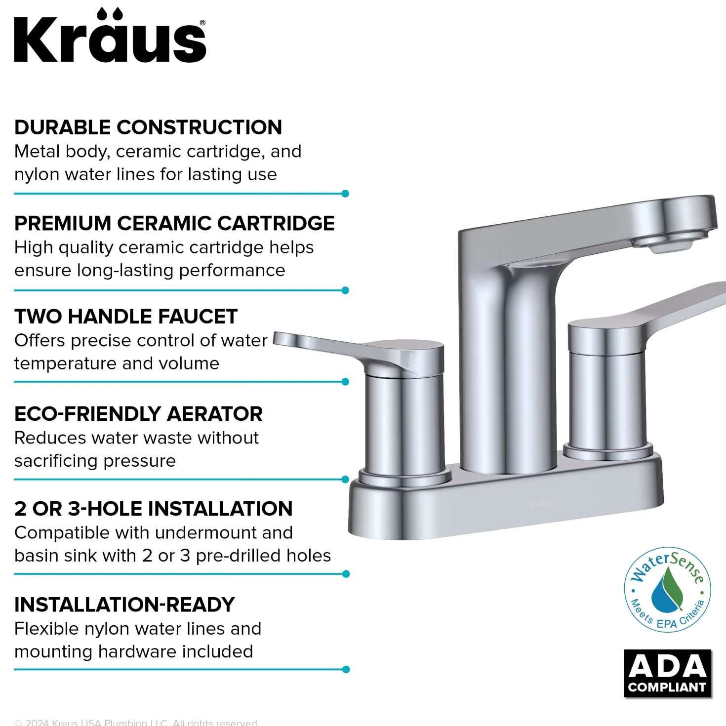 KRAUS Indy 2-Handle 4-inch Centerset Bathroom Faucet in Chrome