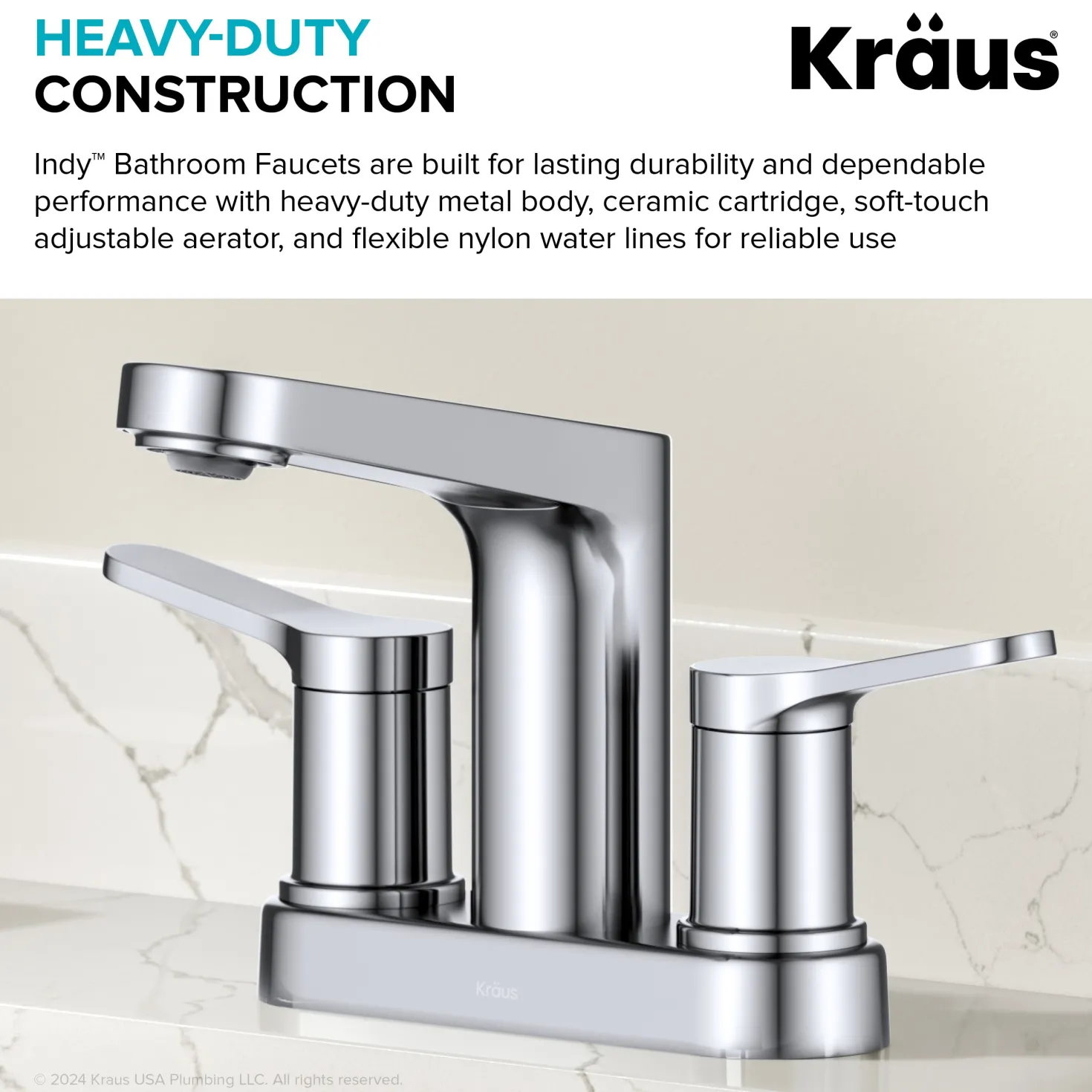KRAUS Indy 2-Handle 4-inch Centerset Bathroom Faucet in Chrome