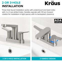 KRAUS Indy 2-Handle 4-inch Centerset Bathroom Faucet in Chrome