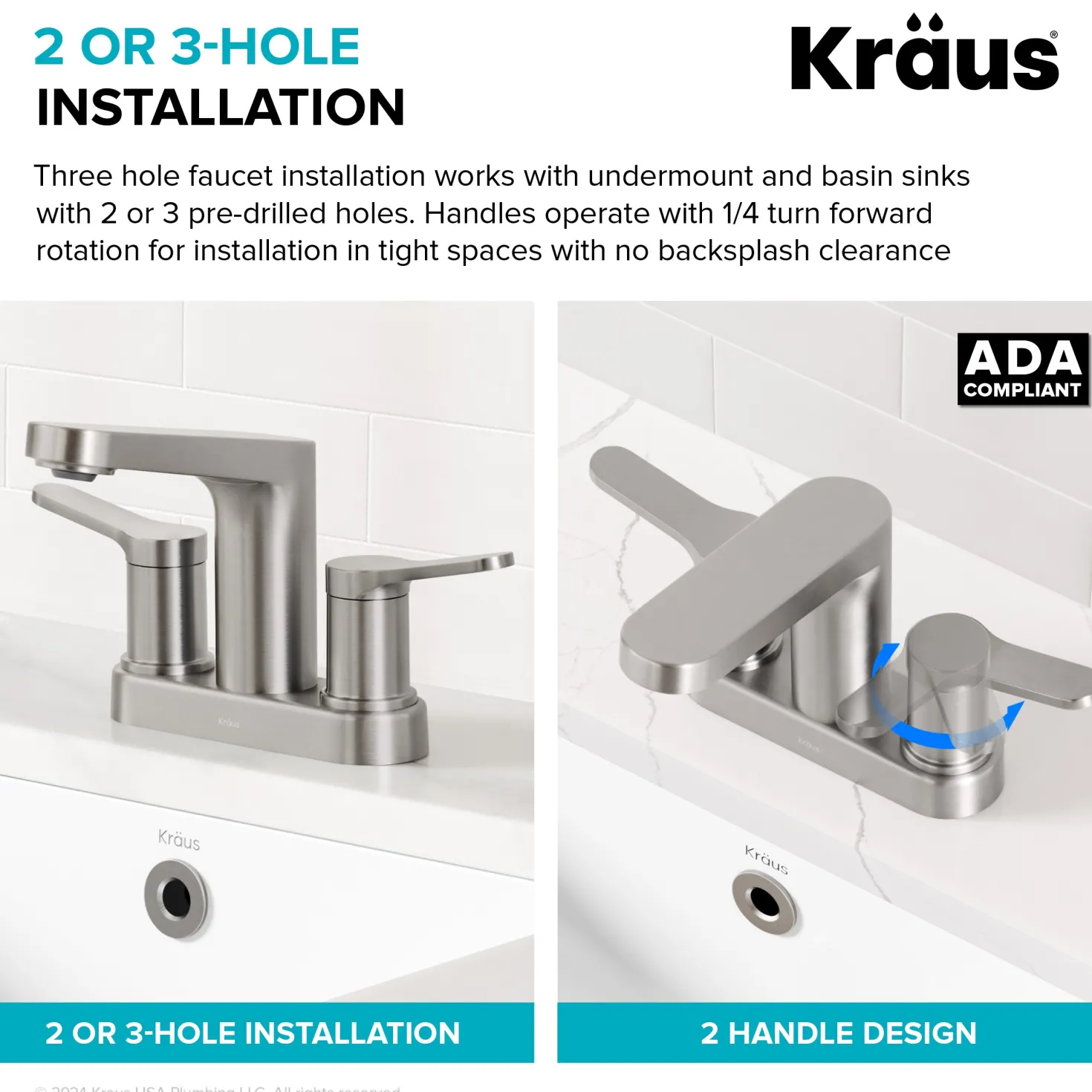 KRAUS Indy 2-Handle 4-inch Centerset Bathroom Faucet in Chrome