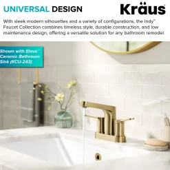 KRAUS Indy 2-Handle 4-inch Centerset Bathroom Faucet in Spot-Free Brushed Brass