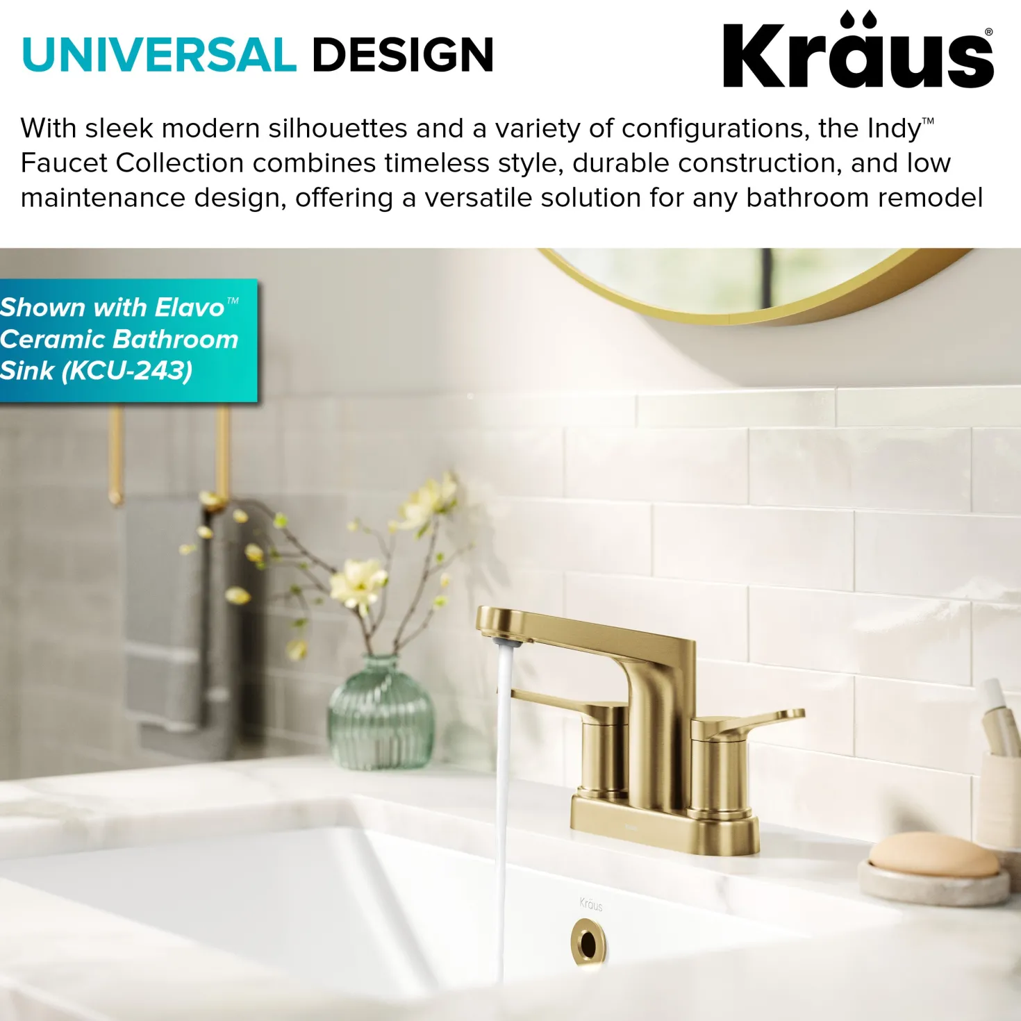 KRAUS Indy 2-Handle 4-inch Centerset Bathroom Faucet in Spot-Free Brushed Brass