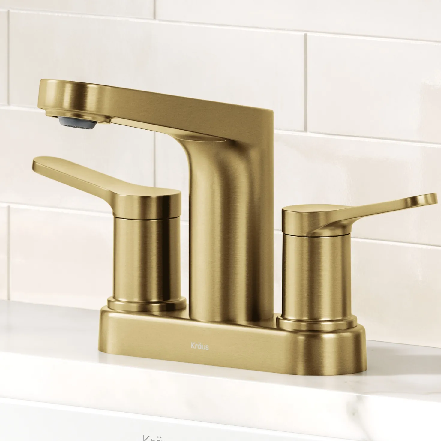 KRAUS Indy 2-Handle 4-inch Centerset Bathroom Faucet in Spot-Free Brushed Brass