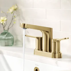 KRAUS Indy 2-Handle 4-inch Centerset Bathroom Faucet in Spot-Free Brushed Brass