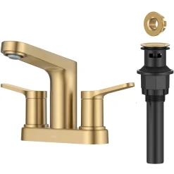 KRAUS Indy 2-Handle 4-inch Centerset Bathroom Faucet in Spot-Free Brushed Brass