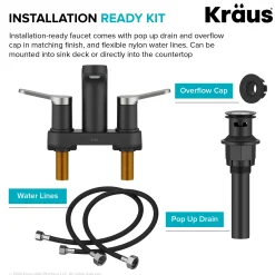 KRAUS Indy 2-Handle 4-inch Centerset Bathroom Faucet in Matte Black with Brushed Nickel