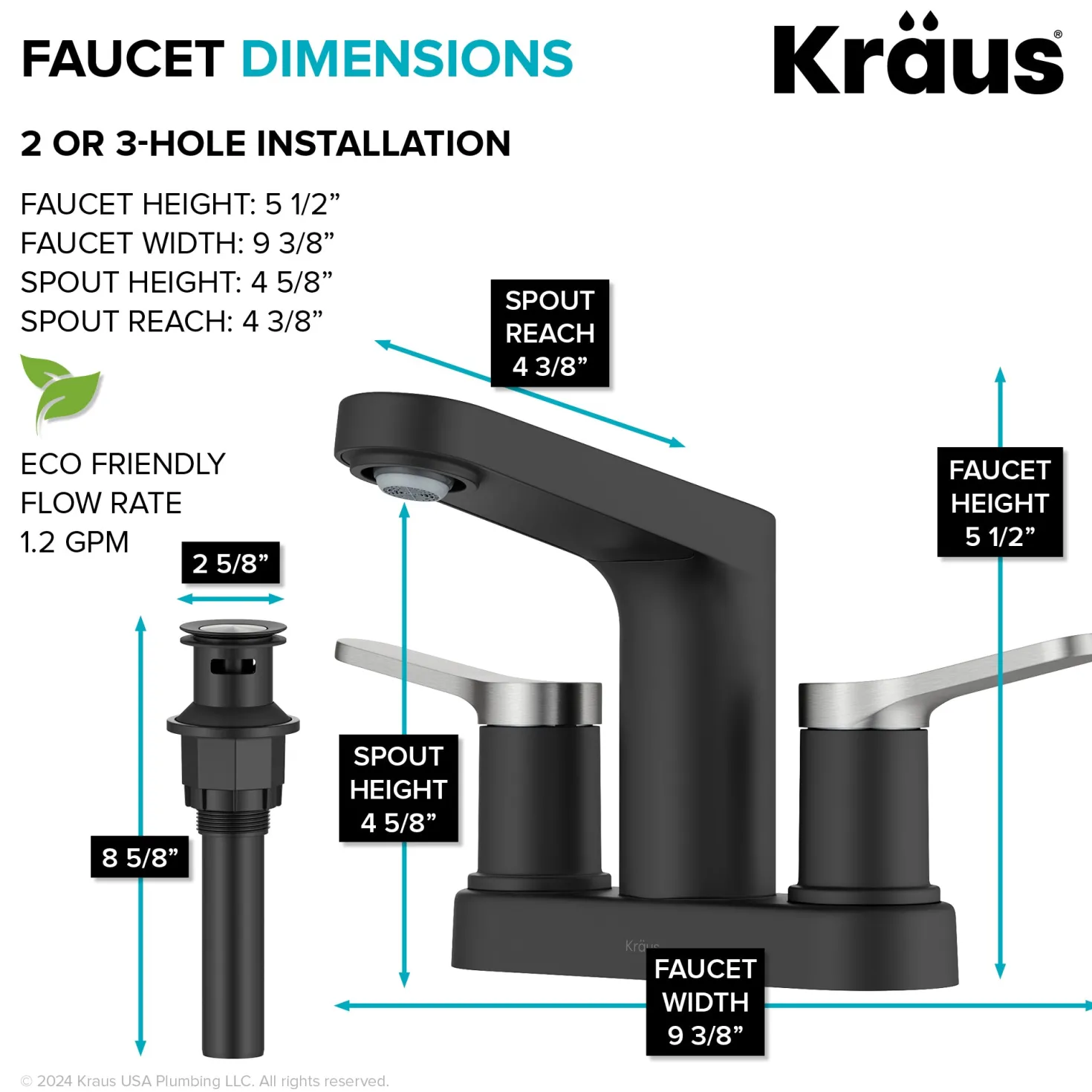 KRAUS Indy 2-Handle 4-inch Centerset Bathroom Faucet in Matte Black with Brushed Nickel