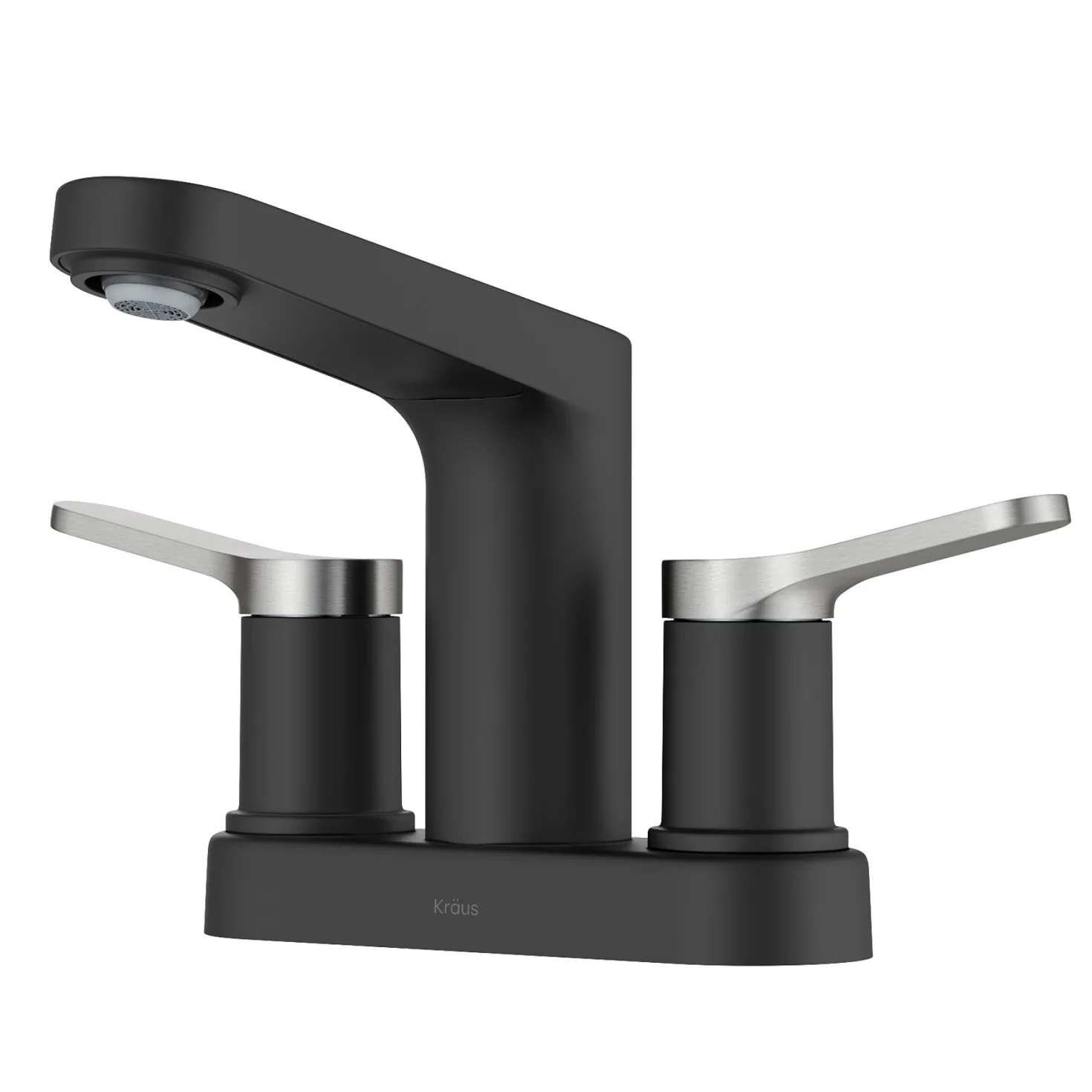 KRAUS Indy 2-Handle 4-inch Centerset Bathroom Faucet in Matte Black with Brushed Nickel