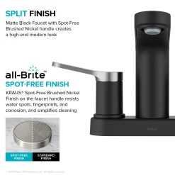 KRAUS Indy 2-Handle 4-inch Centerset Bathroom Faucet in Matte Black with Brushed Nickel