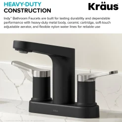 KRAUS Indy 2-Handle 4-inch Centerset Bathroom Faucet in Matte Black with Brushed Nickel
