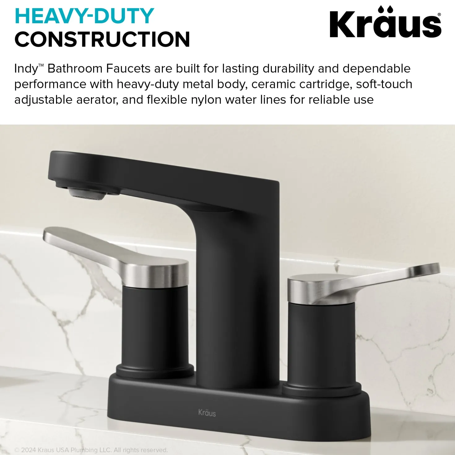 KRAUS Indy 2-Handle 4-inch Centerset Bathroom Faucet in Matte Black with Brushed Nickel
