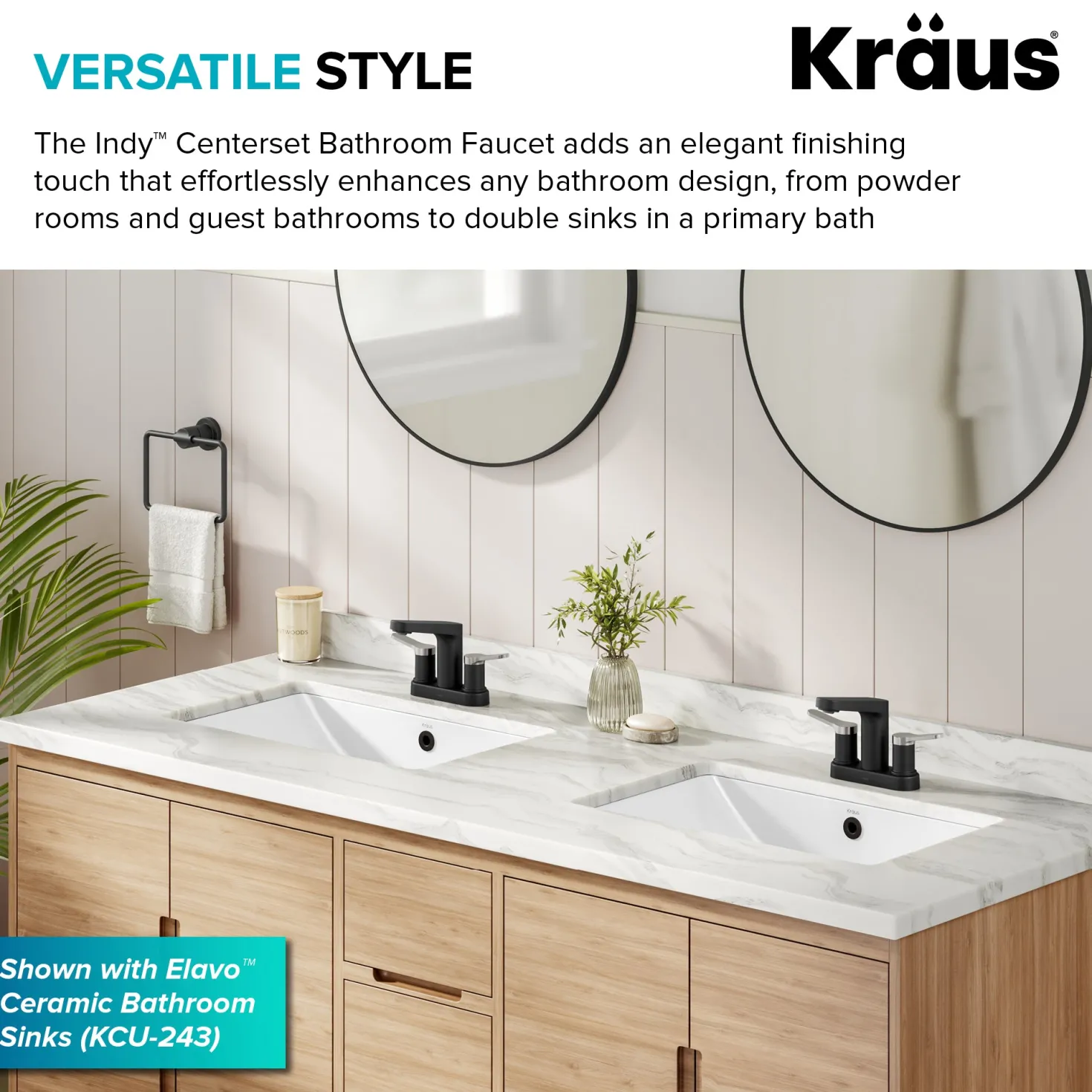 KRAUS Indy 2-Handle 4-inch Centerset Bathroom Faucet in Matte Black with Brushed Nickel