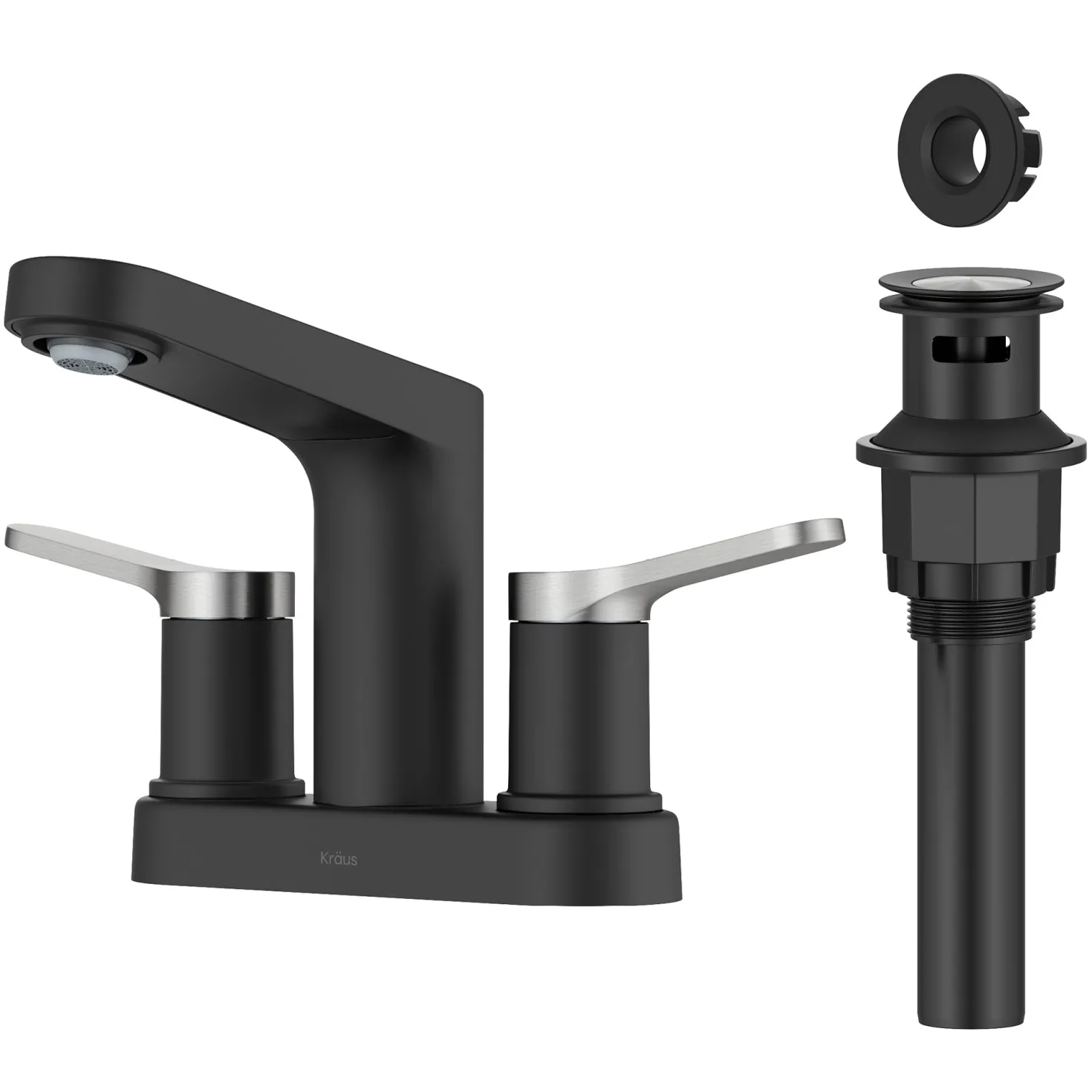 KRAUS Indy 2-Handle 4-inch Centerset Bathroom Faucet in Matte Black with Brushed Nickel