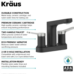 KRAUS Indy 2-Handle 4-inch Centerset Bathroom Faucet in Matte Black with Brushed Nickel