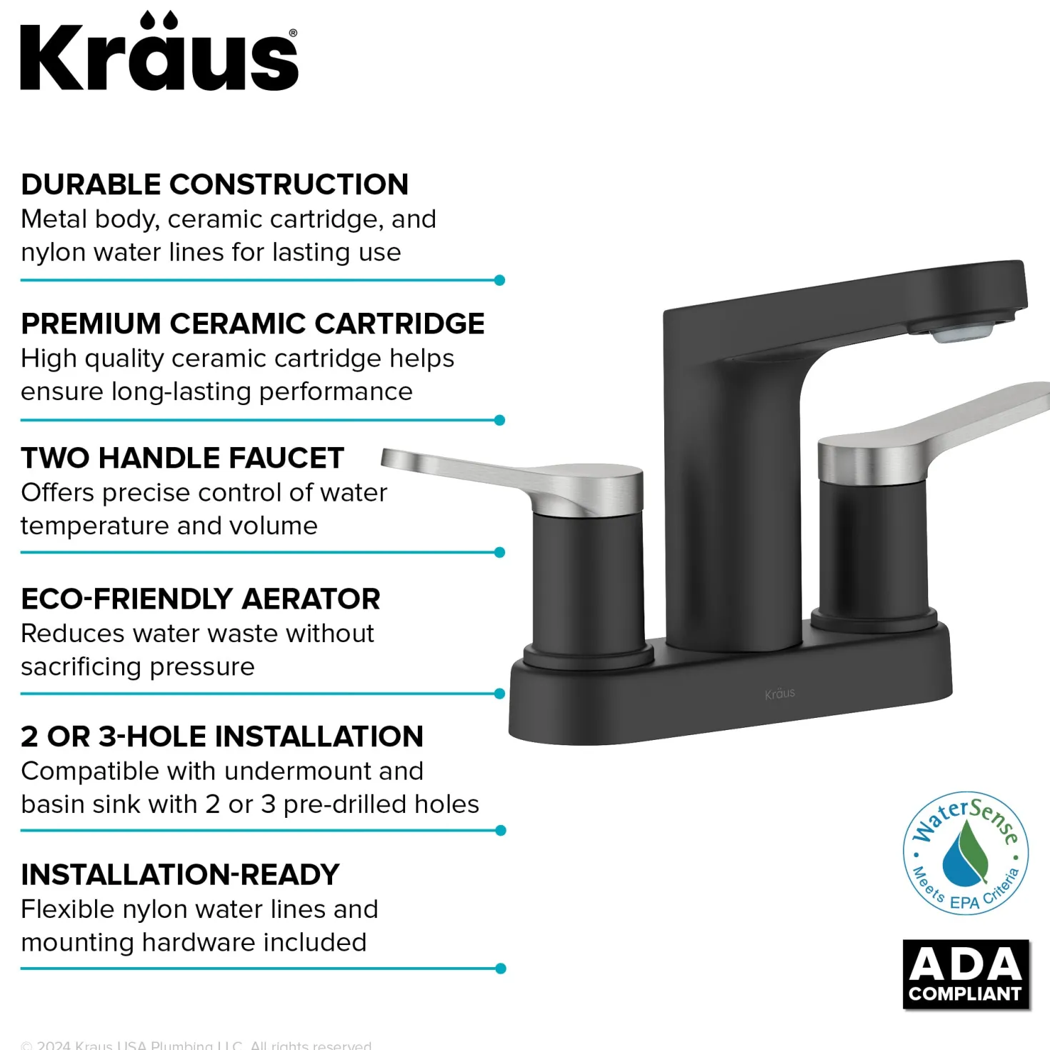 KRAUS Indy 2-Handle 4-inch Centerset Bathroom Faucet in Matte Black with Brushed Nickel