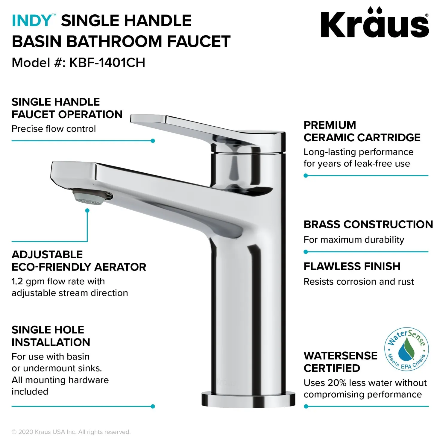 KRAUS Indy Single Handle Bathroom Faucet in Chrome