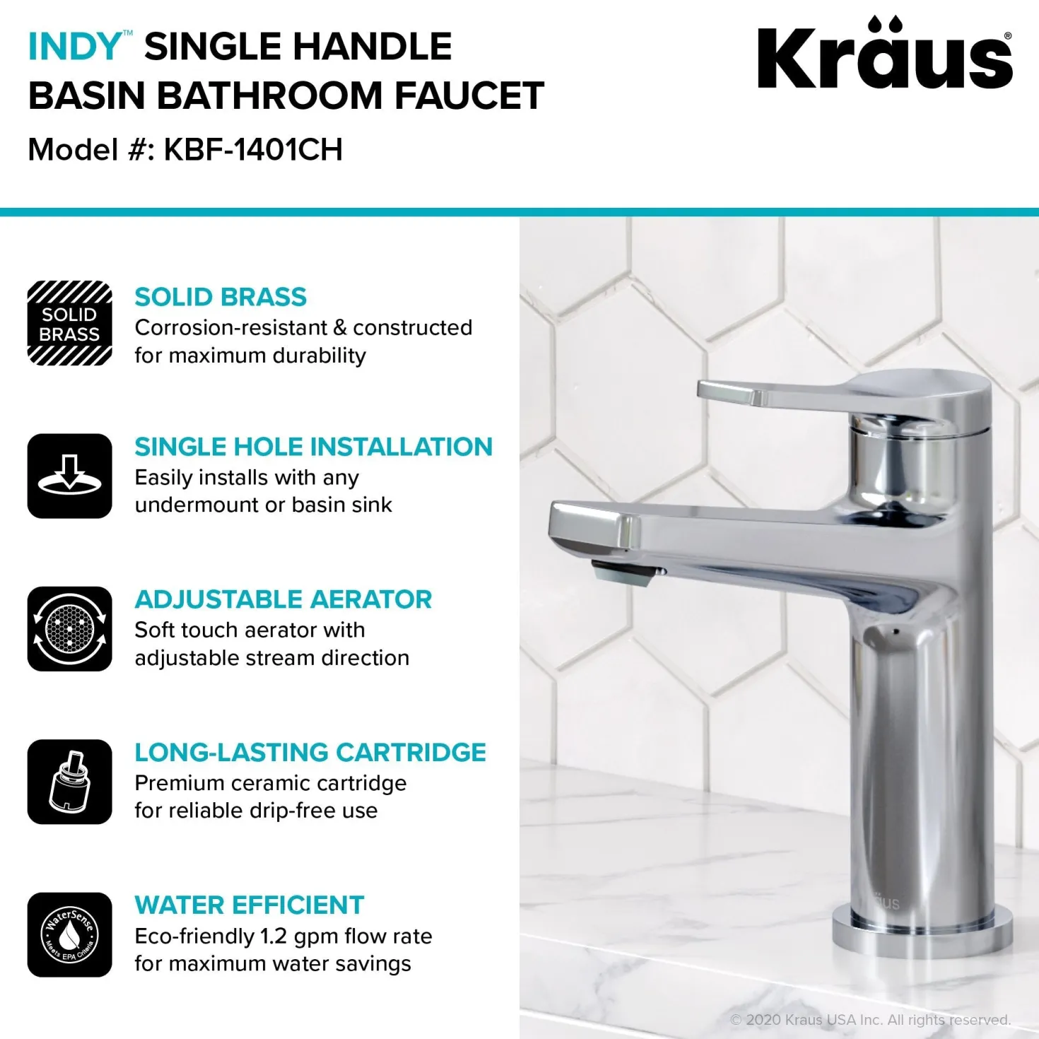 KRAUS Indy Single Handle Bathroom Faucet in Chrome