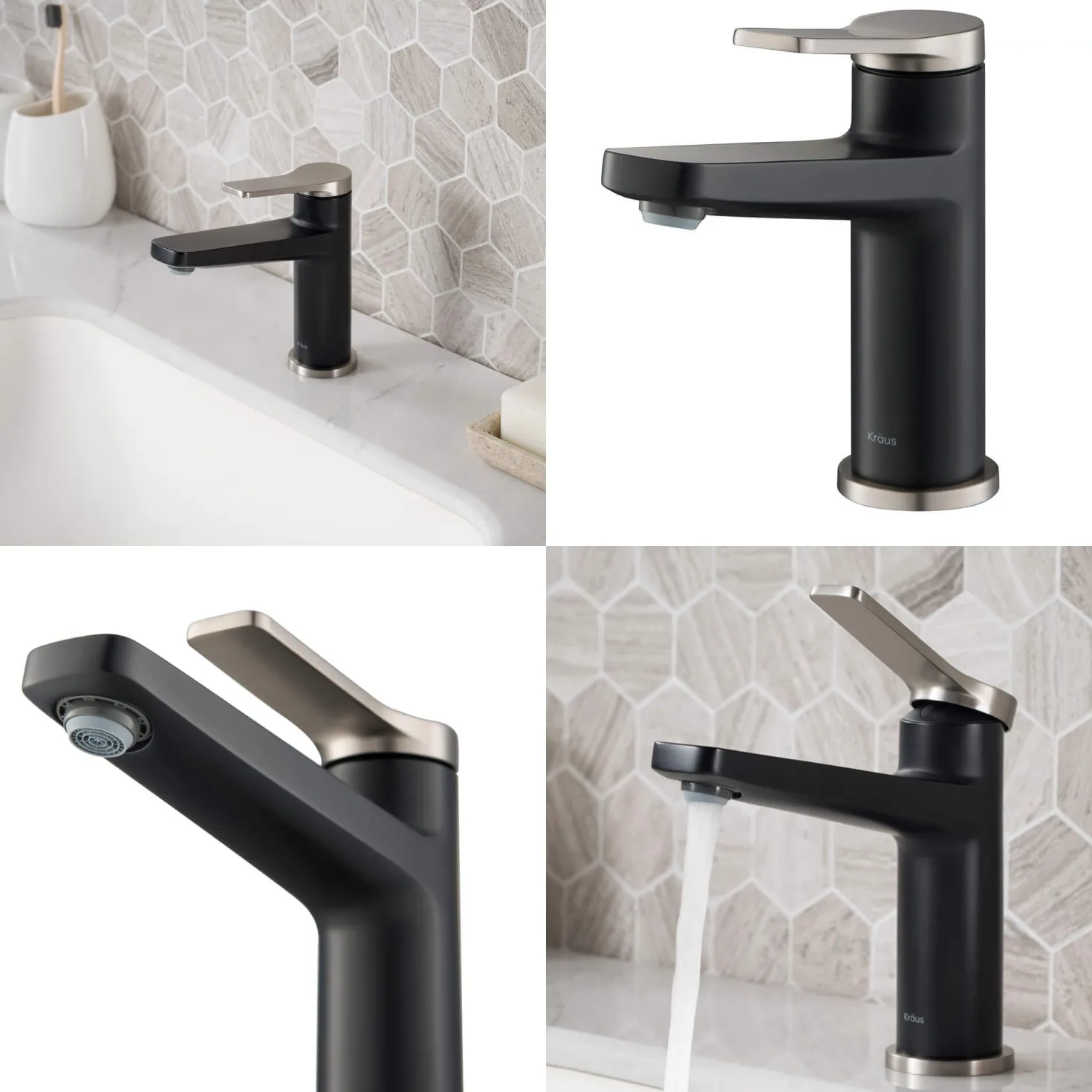 KRAUS Indy Single Handle Bathroom Faucet with Matching Pop-Up Drain in Spot Free Stainless Steel/Matte Black/Satin Nickel