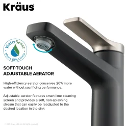 KRAUS Indy Single Handle Bathroom Faucet with Matching Pop-Up Drain in Spot Free Stainless Steel/Matte Black/Matte Black
