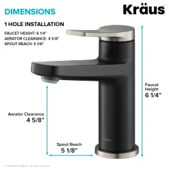 KRAUS Indy Single Handle Bathroom Faucet with Matching Pop-Up Drain in Spot Free Stainless Steel/Matte Black/Matte Black