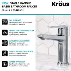 KRAUS Indy Single Handle Bathroom Faucet with Matching Pop-Up Drain in Chrome