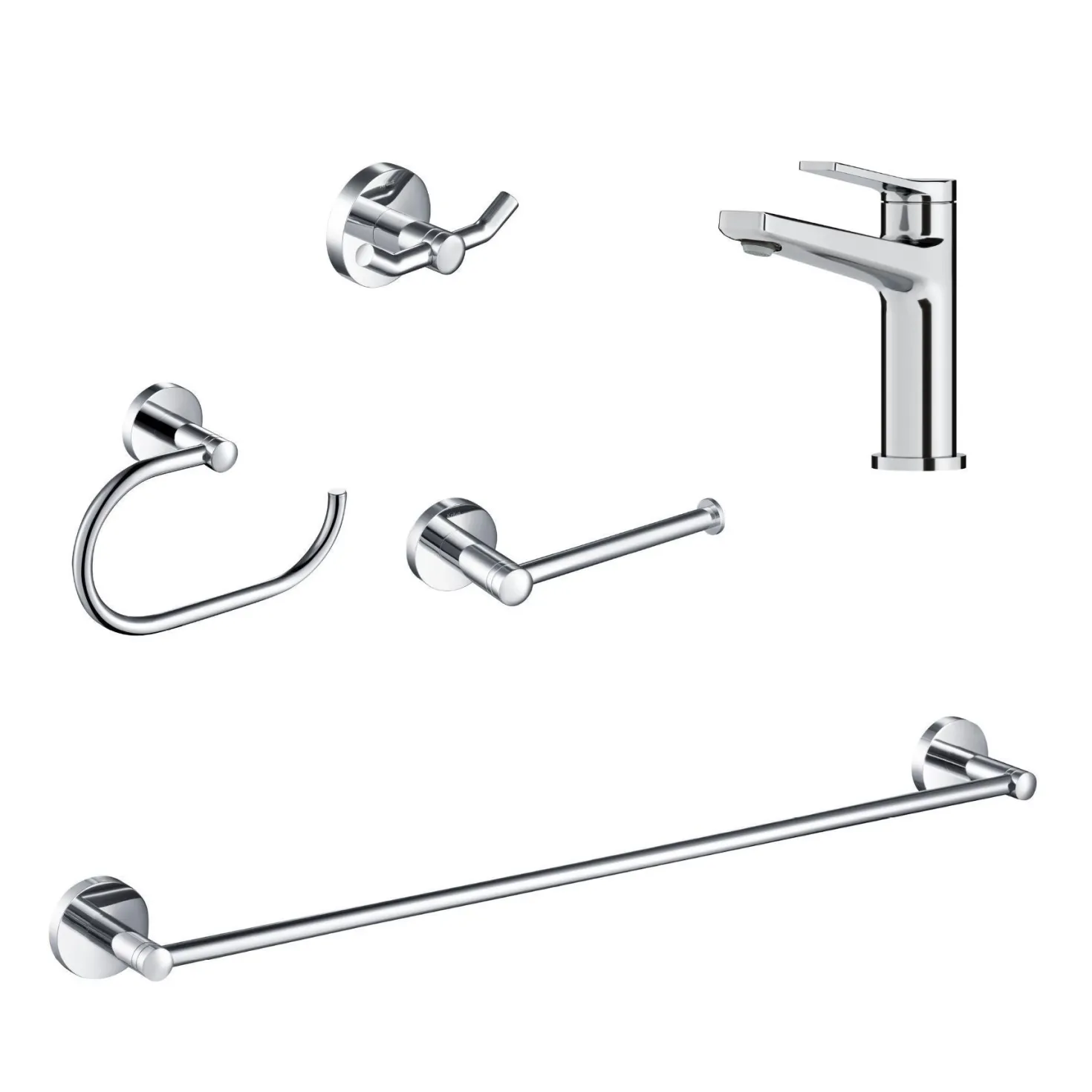 KRAUS Indy Single Handle Bathroom Faucet with 24" Towel Bar, Paper Holder, Towel Ring and Robe Hook in Chrome