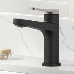 KRAUS Indy Single Handle Bathroom Faucet in Matte Black with Brushed Nickel