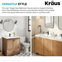 KRAUS Indy Single Handle Bathroom Faucet in Matte Black with Brushed Nickel