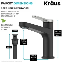 KRAUS Indy Single Handle Bathroom Faucet in Matte Black with Brushed Nickel