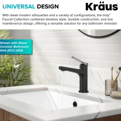 KRAUS Indy Single Handle Bathroom Faucet in Matte Black with Brushed Nickel