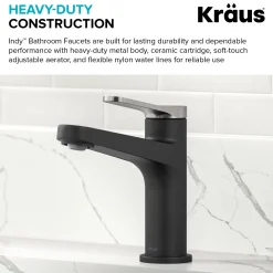 KRAUS Indy Single Handle Bathroom Faucet in Matte Black with Brushed Nickel