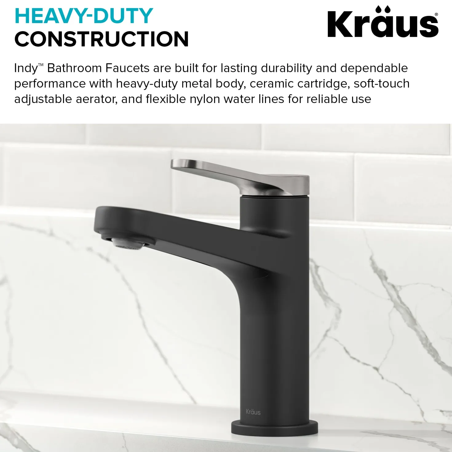 KRAUS Indy Single Handle Bathroom Faucet in Matte Black with Brushed Nickel