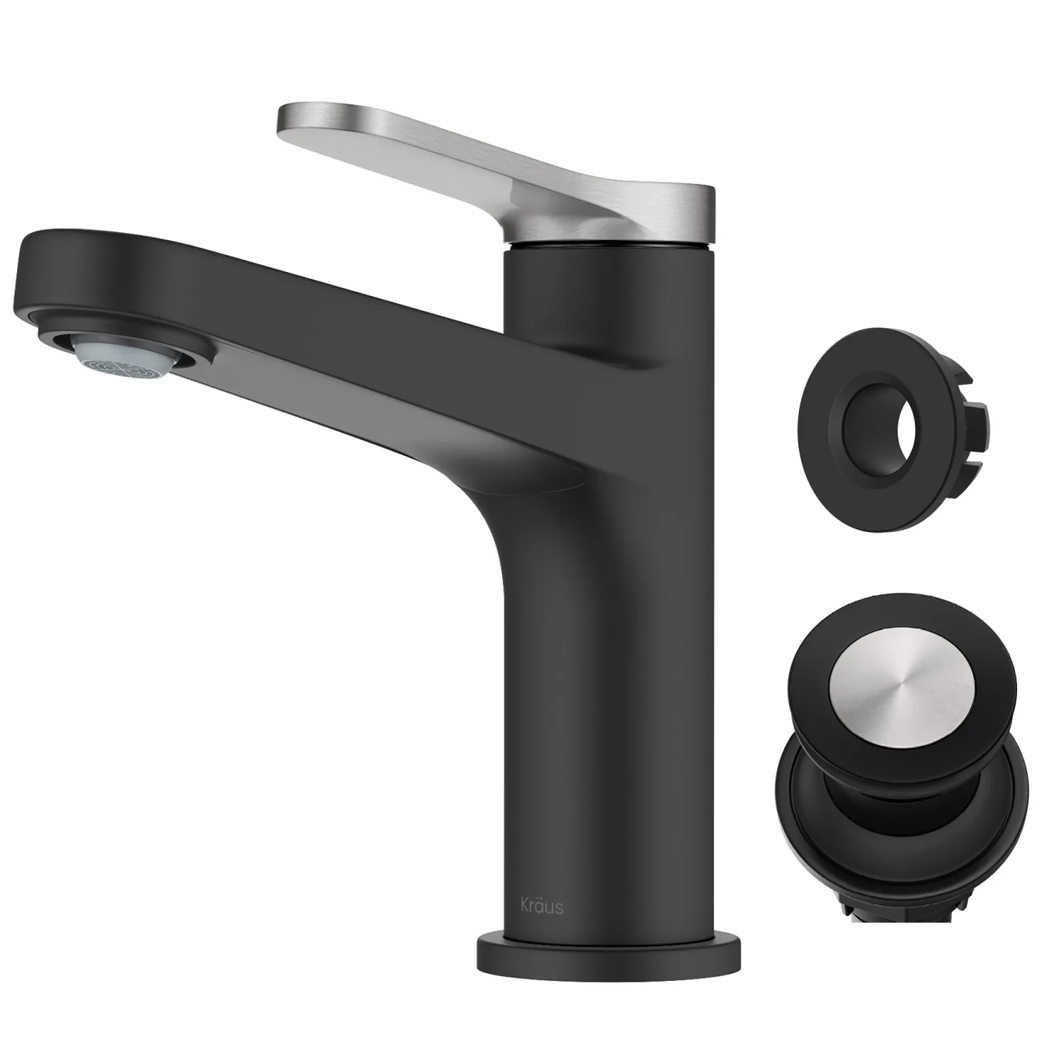 KRAUS Indy Single Handle Bathroom Faucet in Matte Black with Brushed Nickel