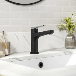 KRAUS Indy Single Handle Bathroom Faucet in Matte Black with Brushed Nickel