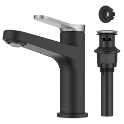 KRAUS Indy Single Handle Bathroom Faucet in Matte Black with Brushed Nickel
