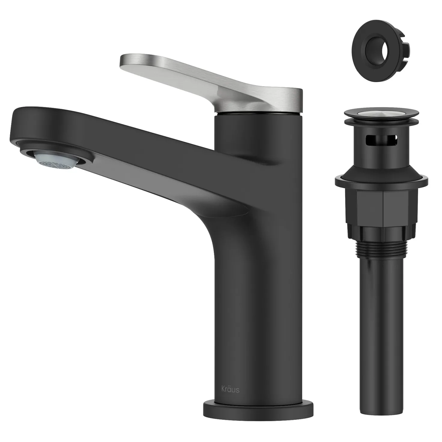 KRAUS Indy Single Handle Bathroom Faucet in Matte Black with Brushed Nickel