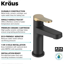 KRAUS Indy Single Handle Bathroom Faucet in Matte Black with Brushed Brass