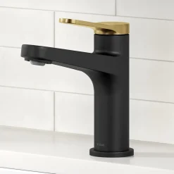 KRAUS Indy Single Handle Bathroom Faucet in Matte Black with Brushed Brass