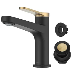 KRAUS Indy Single Handle Bathroom Faucet in Matte Black with Brushed Brass