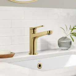 KRAUS Indy Single Handle Bathroom Faucet in Spot-Free Brushed Brass