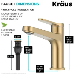 KRAUS Indy Single Handle Bathroom Faucet in Spot-Free Brushed Brass