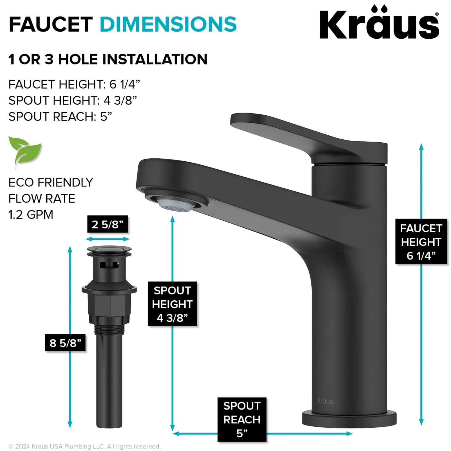 KRAUS Indy Single Handle Bathroom Faucet in Matte Black