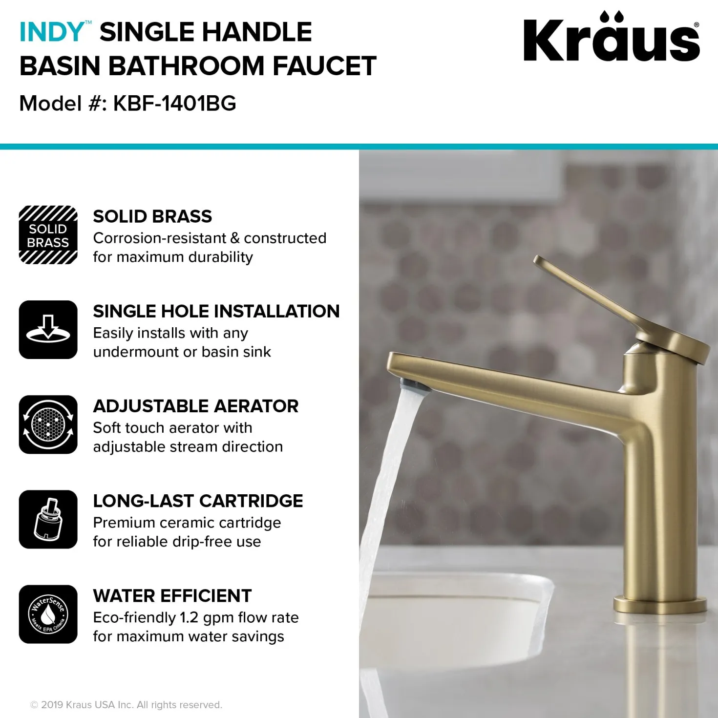 KRAUS Indy Single Handle 2-Pack Bathroom Faucet in Brushed Gold
