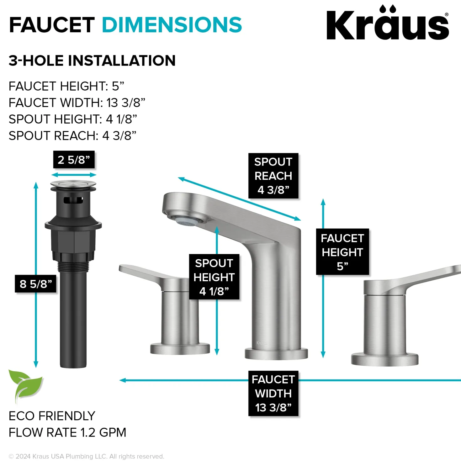 KRAUS Indy Widespread Bathroom Faucet in Spot-Free Brushed Nickel