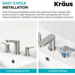 KRAUS Indy Widespread Bathroom Faucet in Spot-Free Brushed Nickel