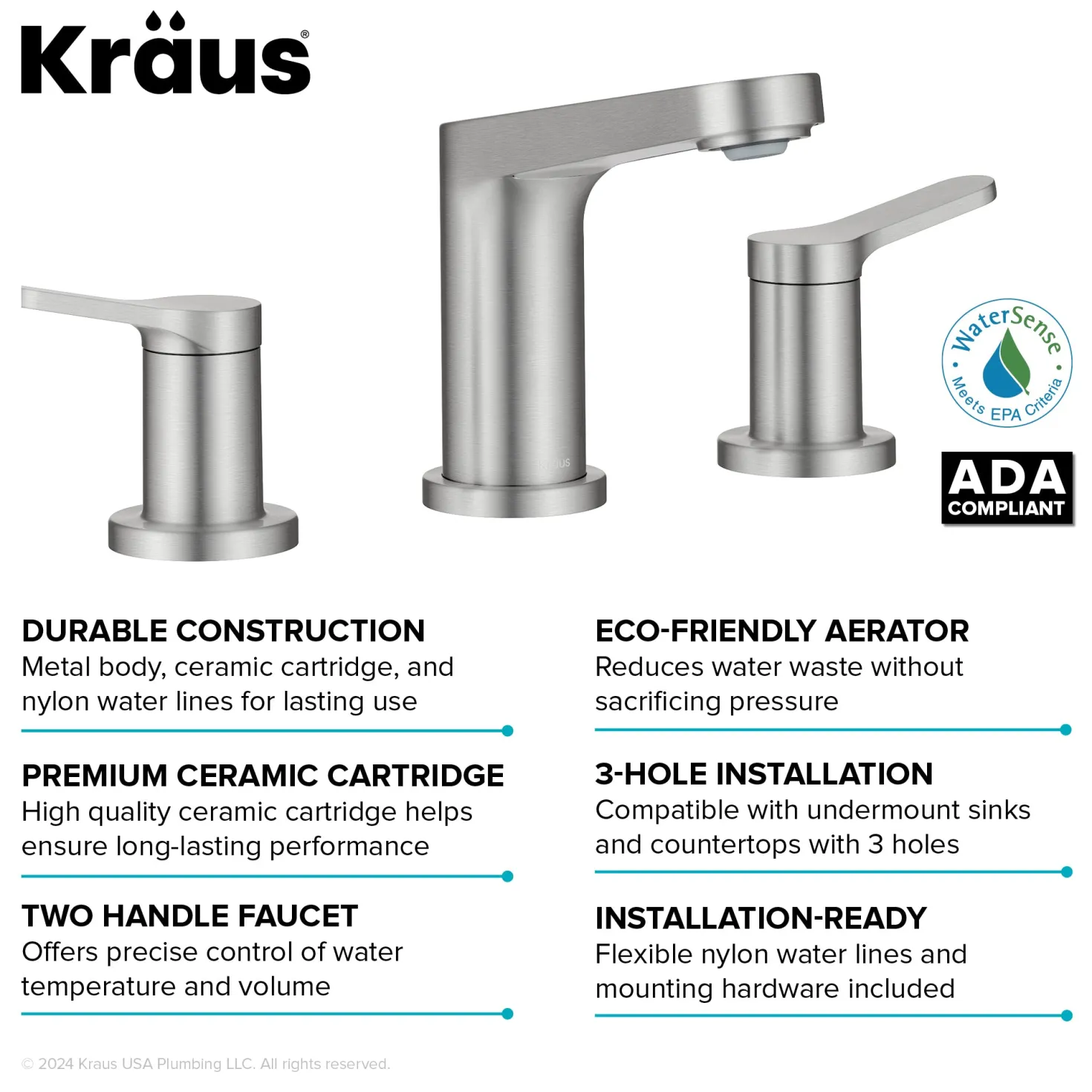 KRAUS Indy Widespread Bathroom Faucet in Spot-Free Brushed Nickel