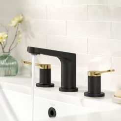 KRAUS Indy Widespread Bathroom Faucet in Matte Black with Brushed Brass
