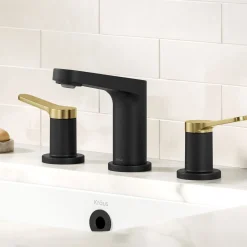 KRAUS Indy Widespread Bathroom Faucet in Matte Black with Brushed Brass